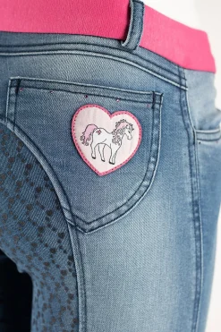 Horze Poppy denim-ridebukser, helforsterket med silikon