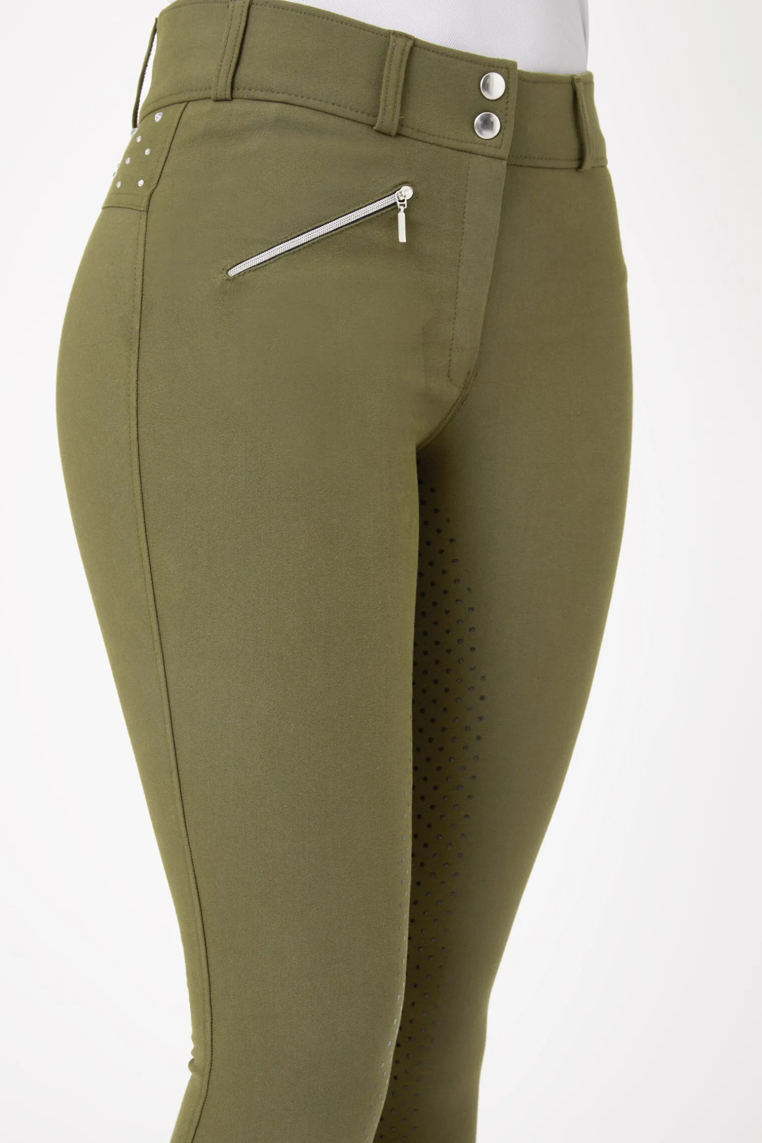 Horze ridebukser med full grip, høyt liv og krystaller til dame