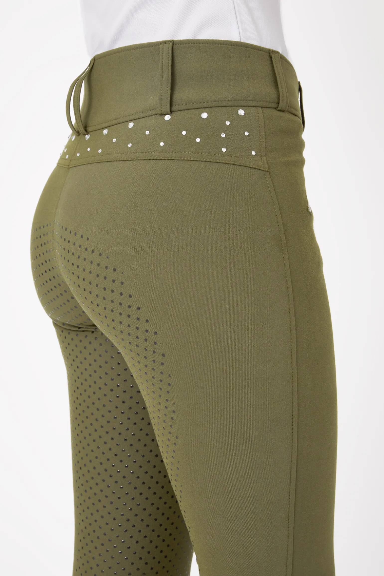 Horze ridebukser med full grip, høyt liv og krystaller til dame